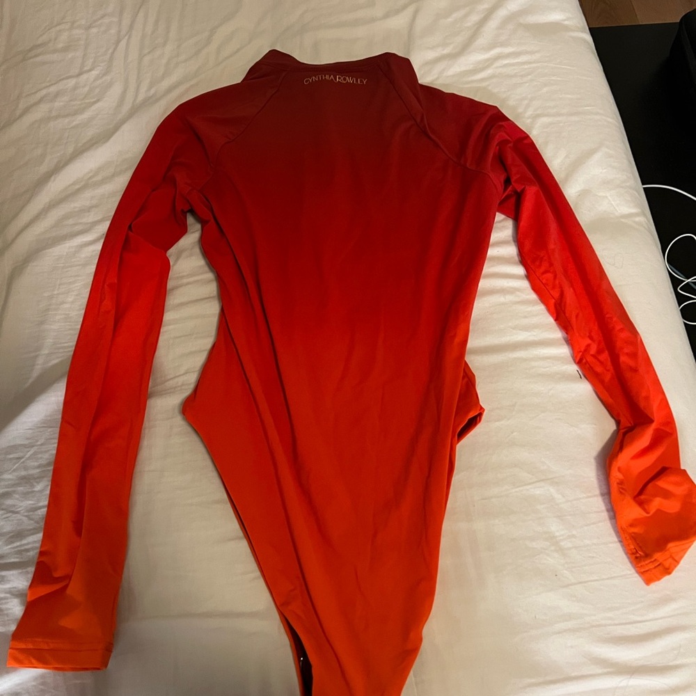 Cynthia Rowley Long-Sleeve Gradient One-Piece Swimsuit — Coral to Red - Picture 3 of 5
